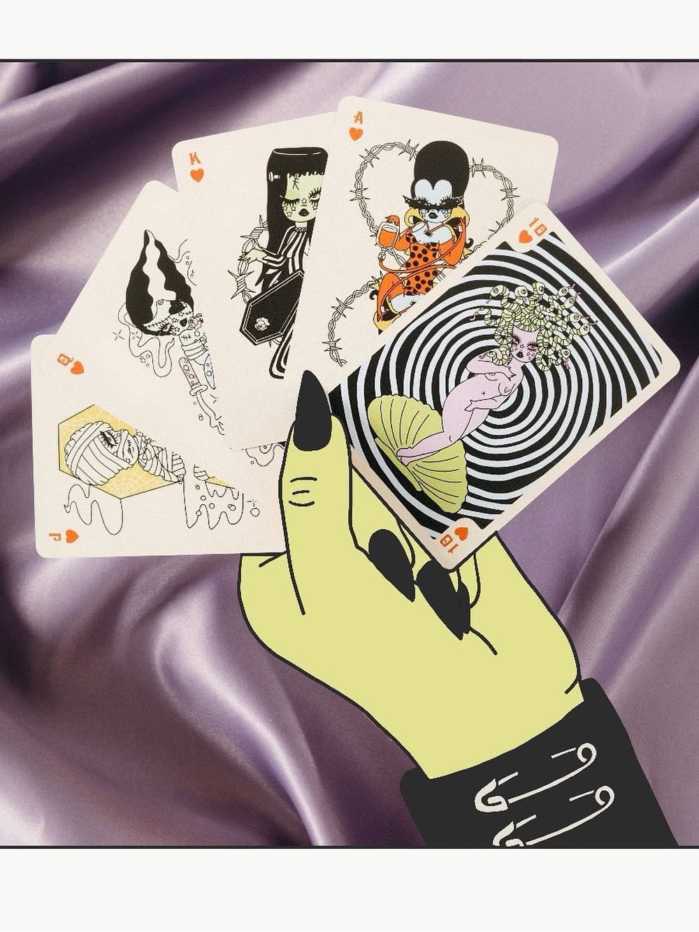 Valfre Black Coffin Playing Cards with White Barbed-Heart Graphic